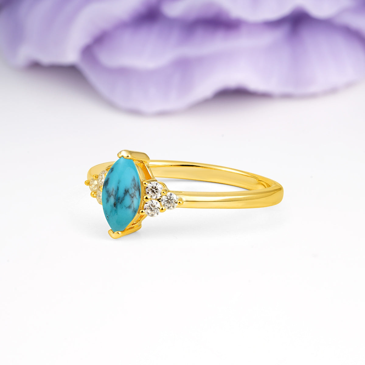 Luxurious Classic 2-Prong Marquise Cut Turquoise Engagement Ring - Additional view
