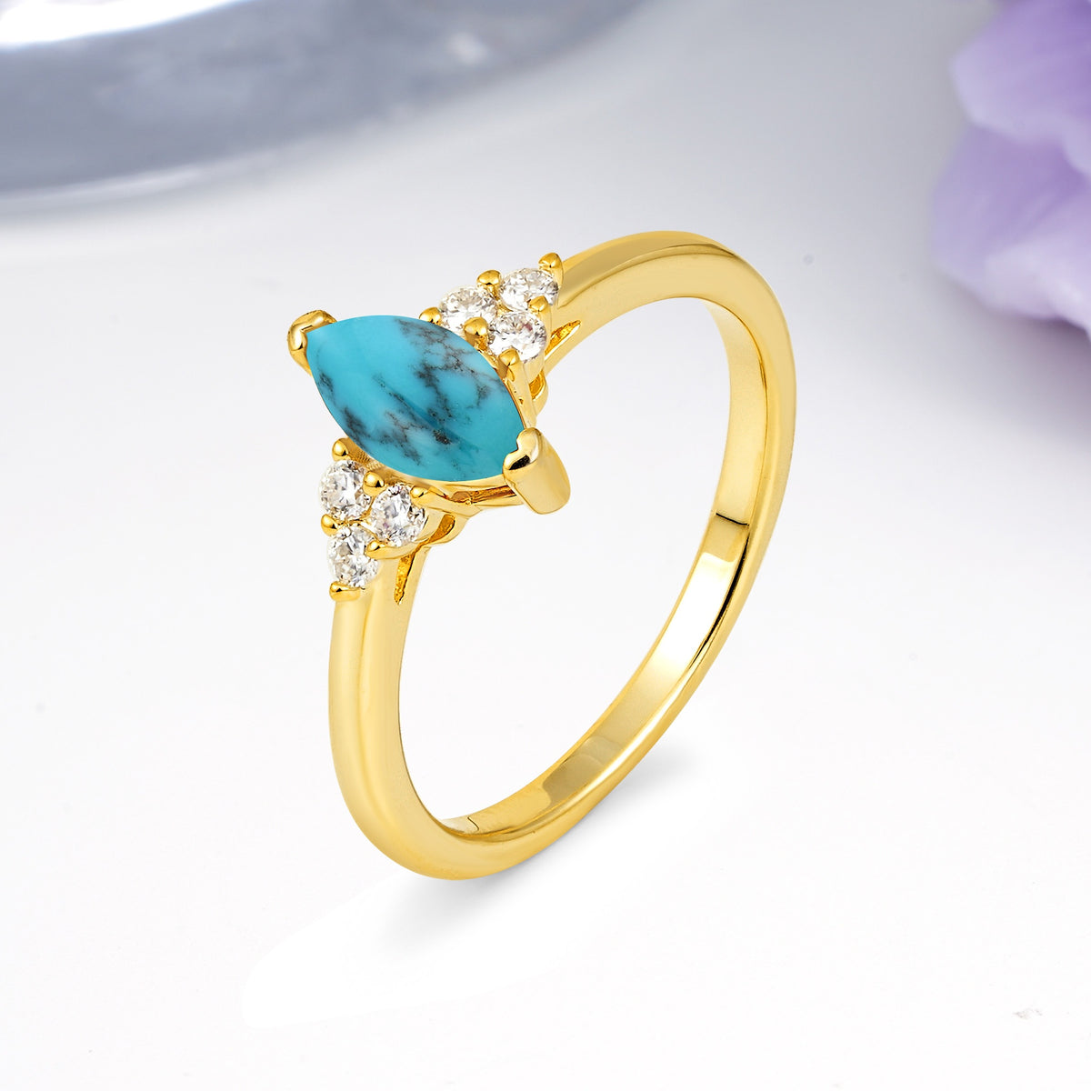 Luxurious Classic 2-Prong Marquise Cut Turquoise Engagement Ring - Additional view