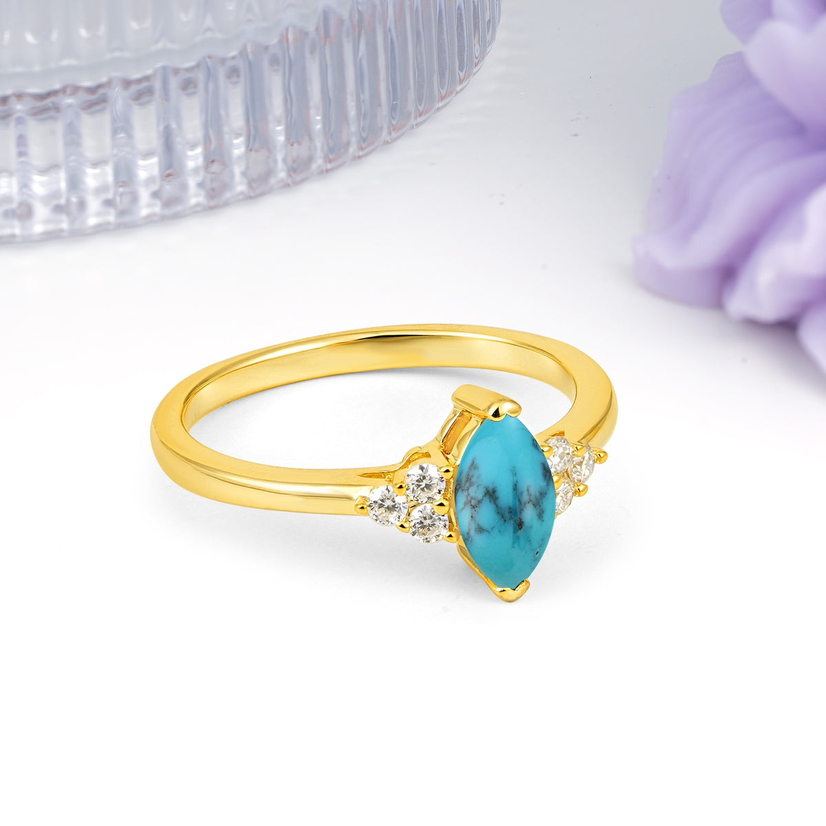 Luxurious Classic 2-Prong Marquise Cut Turquoise Engagement Ring - Additional view