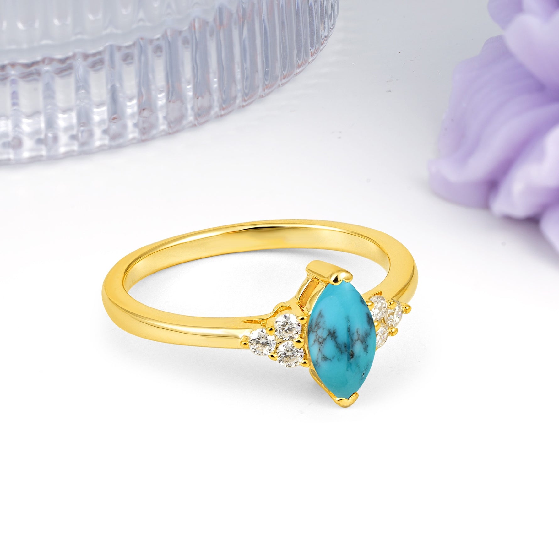 Luxurious Classic 2-Prong Marquise Cut Turquoise Engagement Ring - Additional view