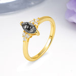 Luxurious Classic 2-Prong Marquise Cut Black Rutilated Quartz Engagement Ring - Additional view