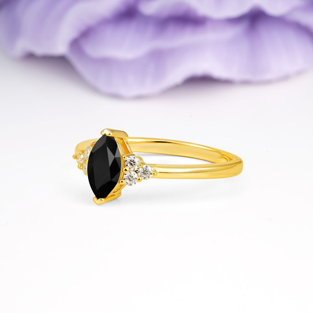 Luxurious Classic 2-Prong Marquise Cut Black Onyx Engagement Ring - Additional view