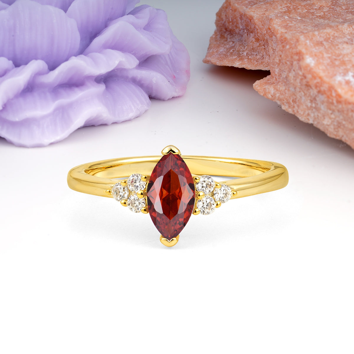 Luxurious Classic 2-Prong Marquise Cut Garnet Engagement Ring - Additional view