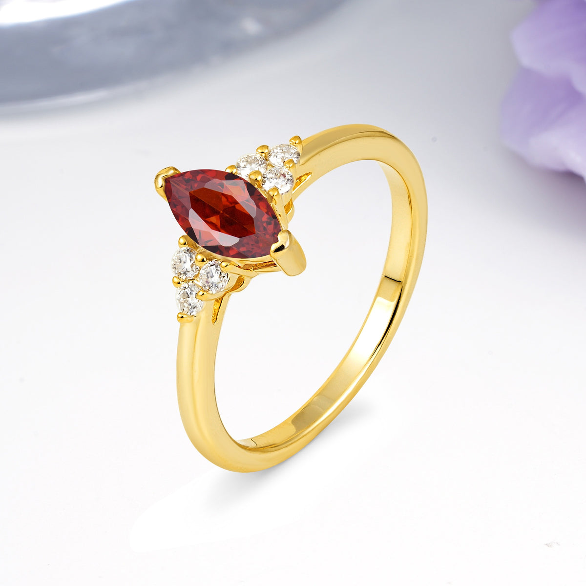 Luxurious Classic 2-Prong Marquise Cut Garnet Engagement Ring - Additional view