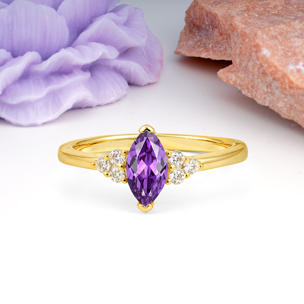 Luxurious Classic 2-Prong Marquise Cut Amethyst Engagement Ring - Additional view