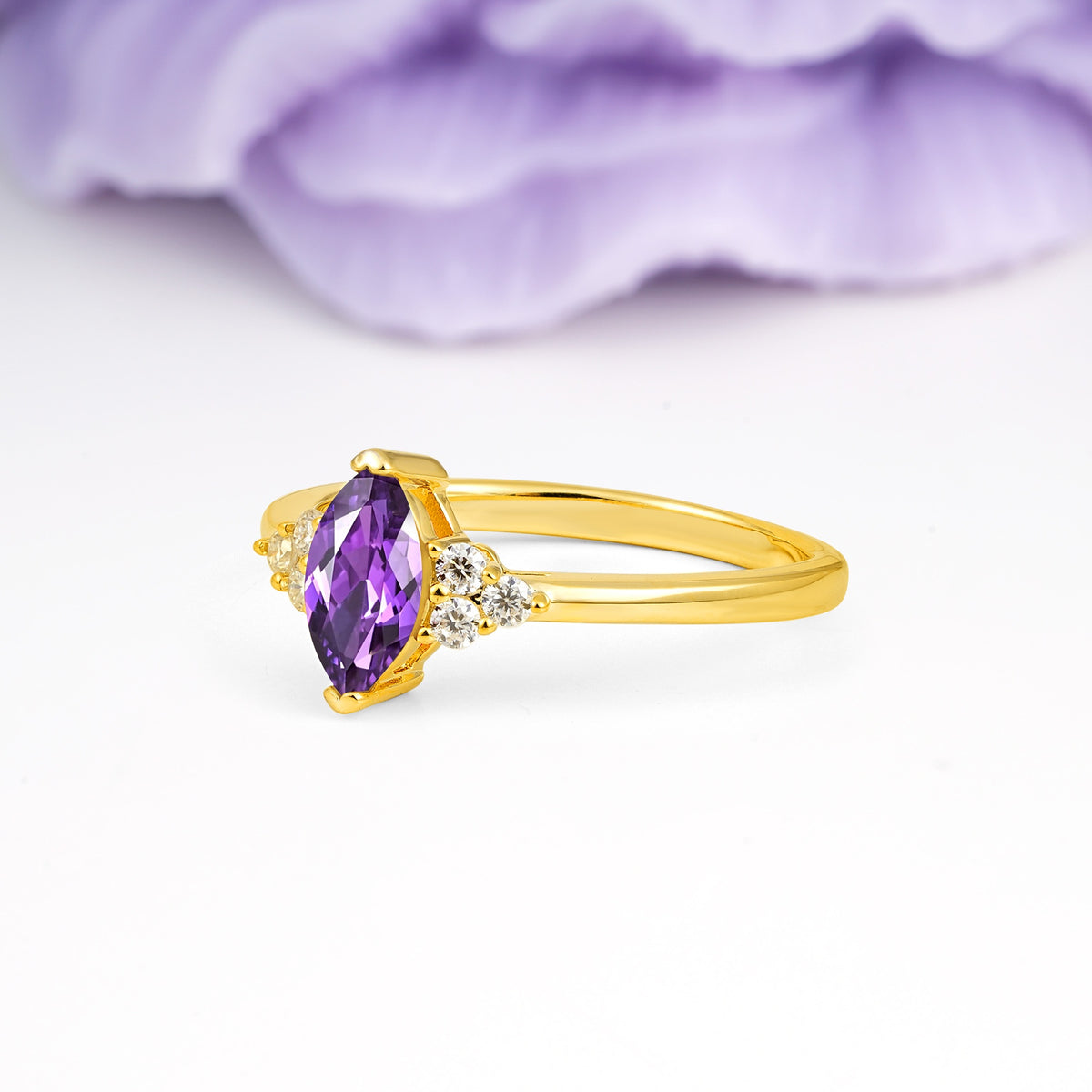 Luxurious Classic 2-Prong Marquise Cut Amethyst Engagement Ring - Additional view
