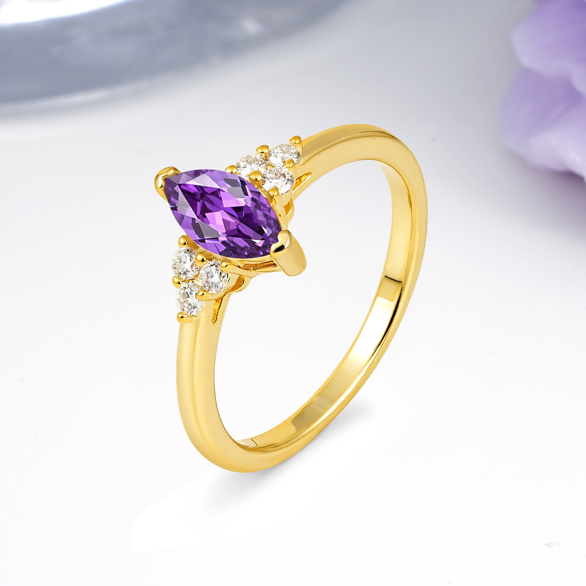 Luxurious Classic 2-Prong Marquise Cut Amethyst Engagement Ring - Additional view