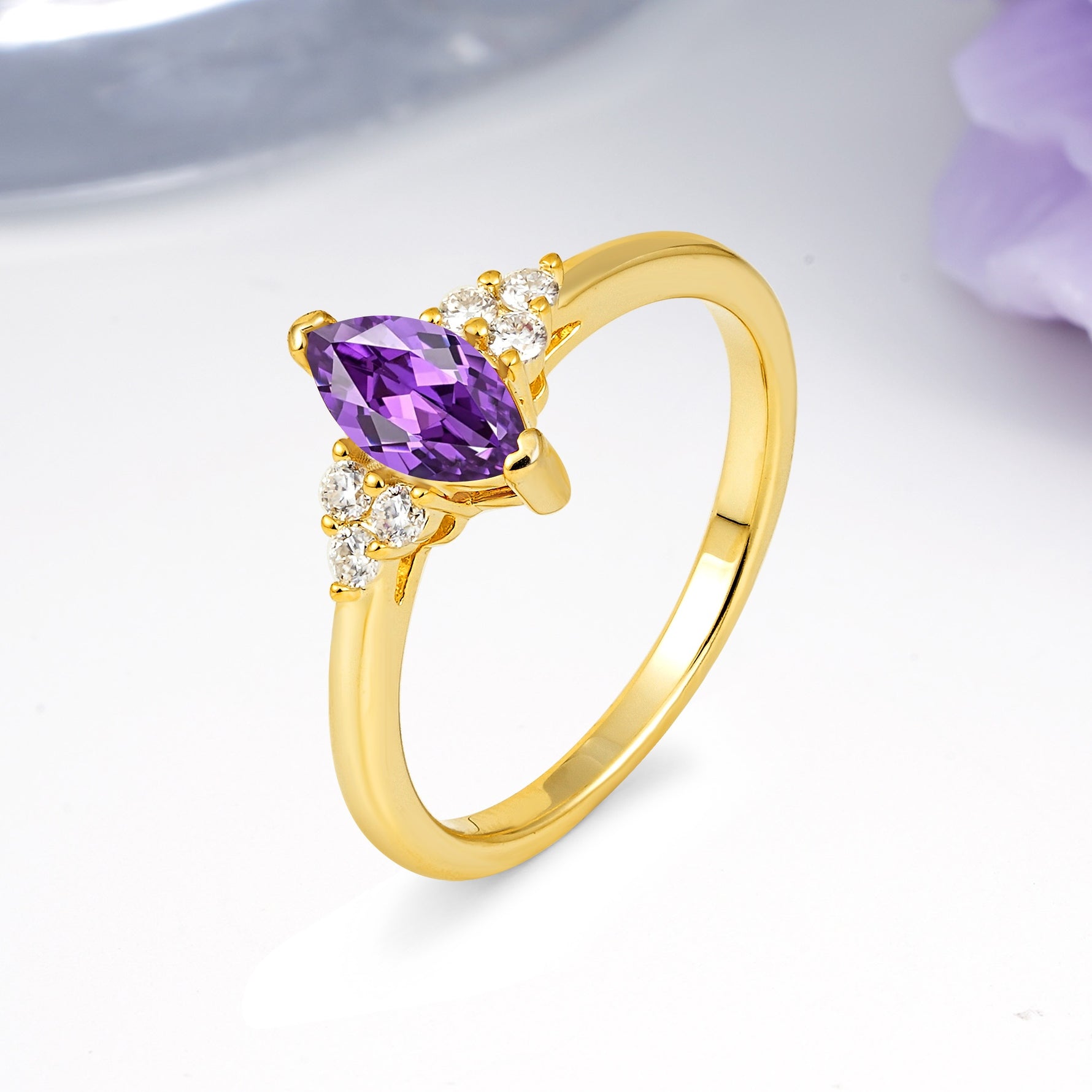 Luxurious Classic 2-Prong Marquise Cut Amethyst Engagement Ring - Additional view