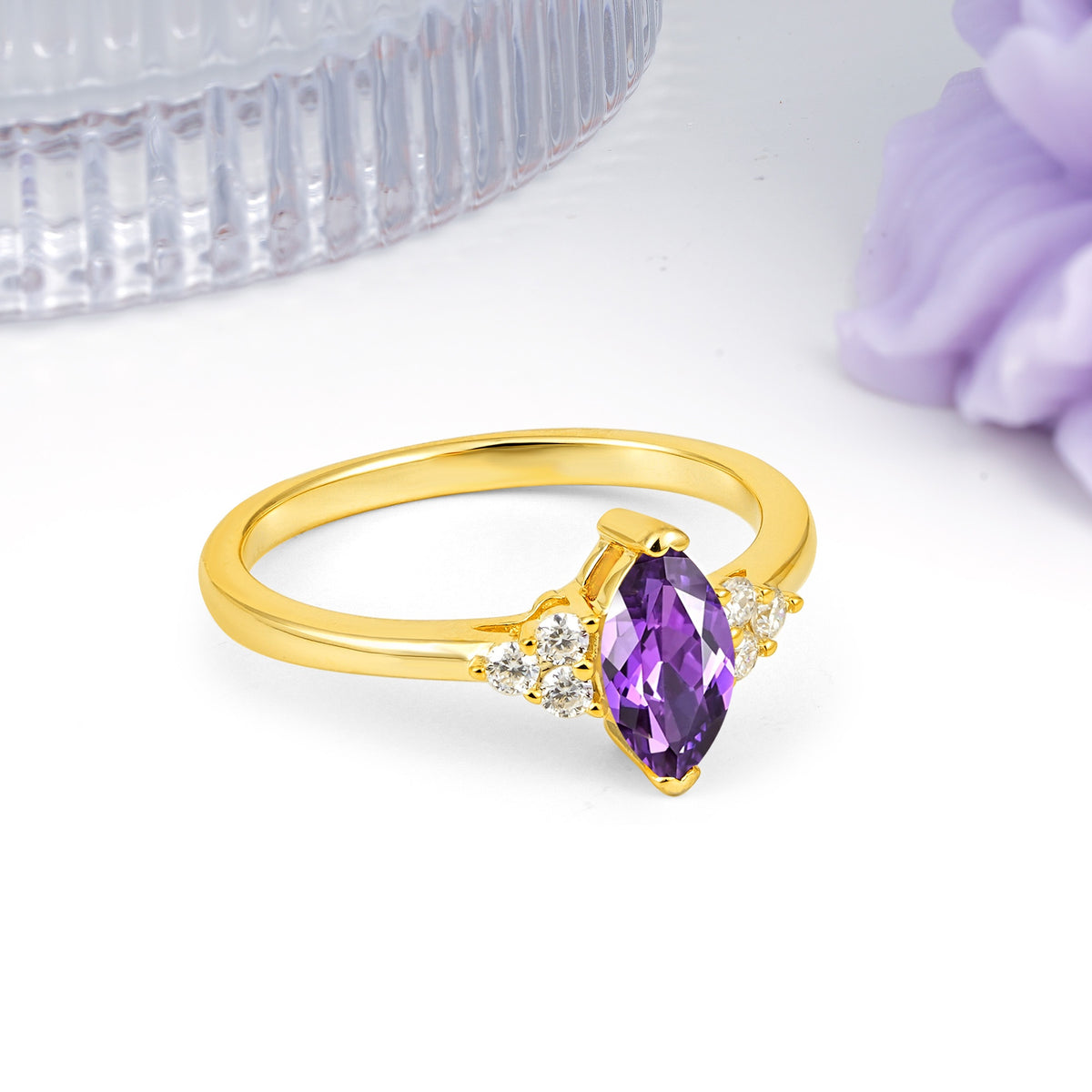 Luxurious Classic 2-Prong Marquise Cut Amethyst Engagement Ring - Additional view