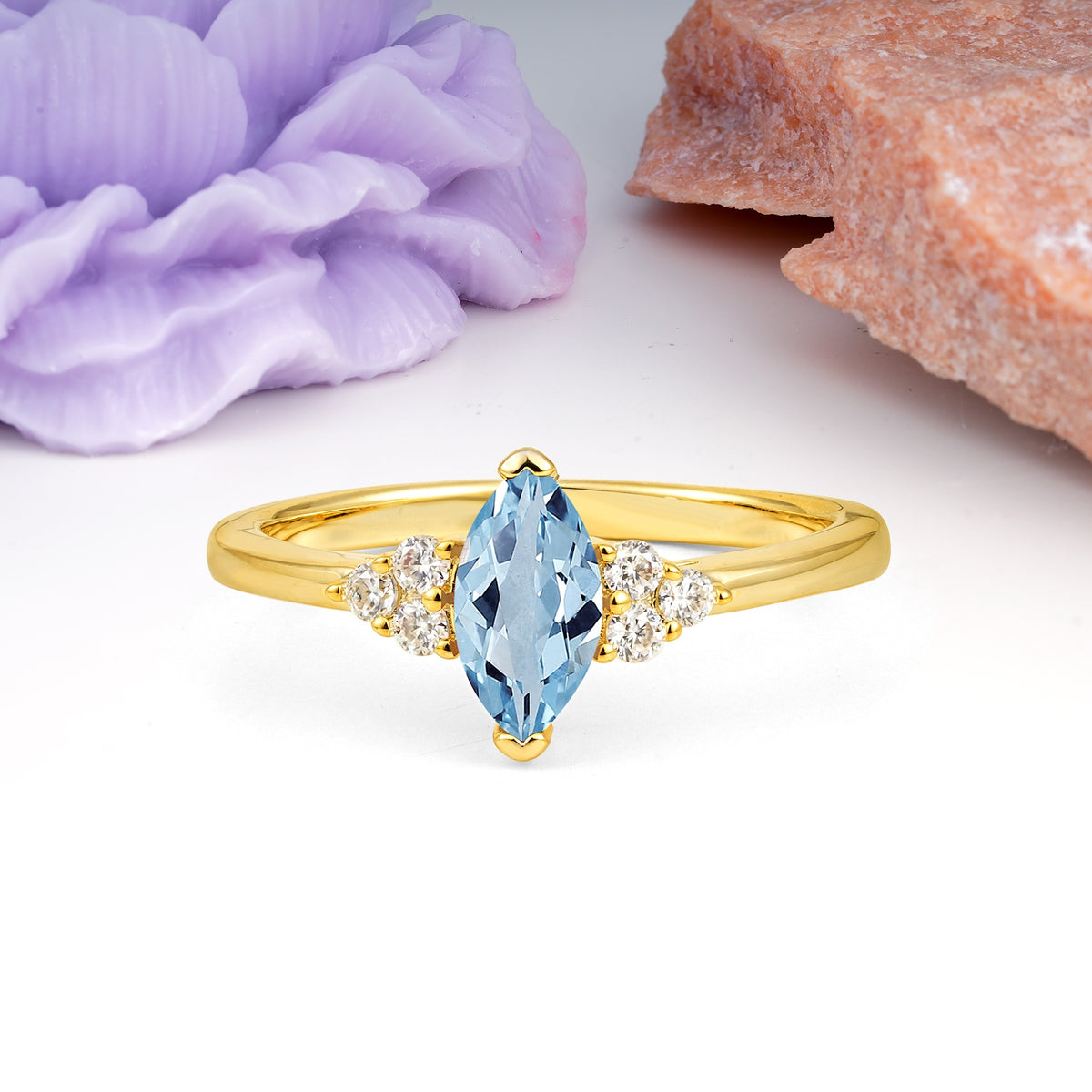 Luxurious Classic 2-Prong Marquise Cut Aquamarine Engagement Ring - Additional view