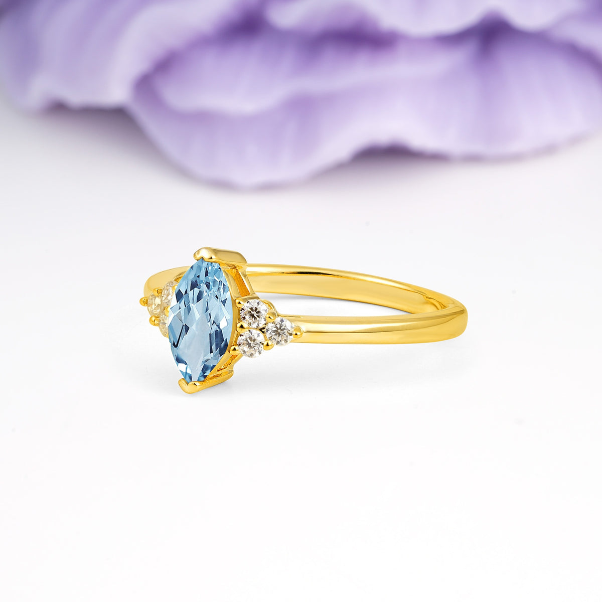 Luxurious Classic 2-Prong Marquise Cut Aquamarine Engagement Ring - Additional view