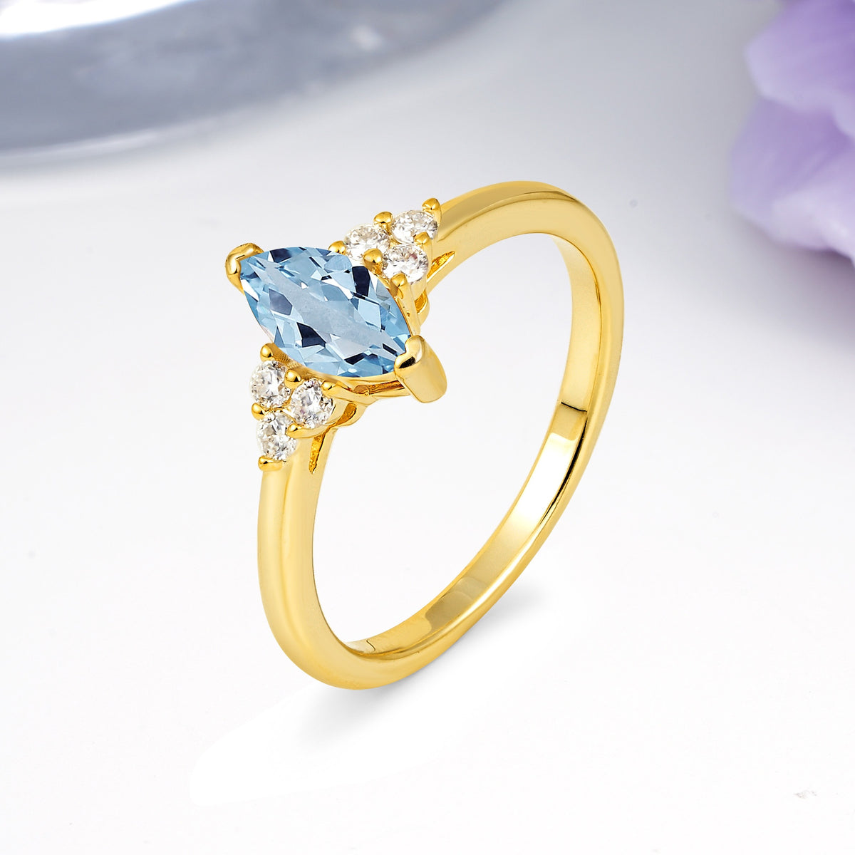 Luxurious Classic 2-Prong Marquise Cut Aquamarine Engagement Ring - Additional view