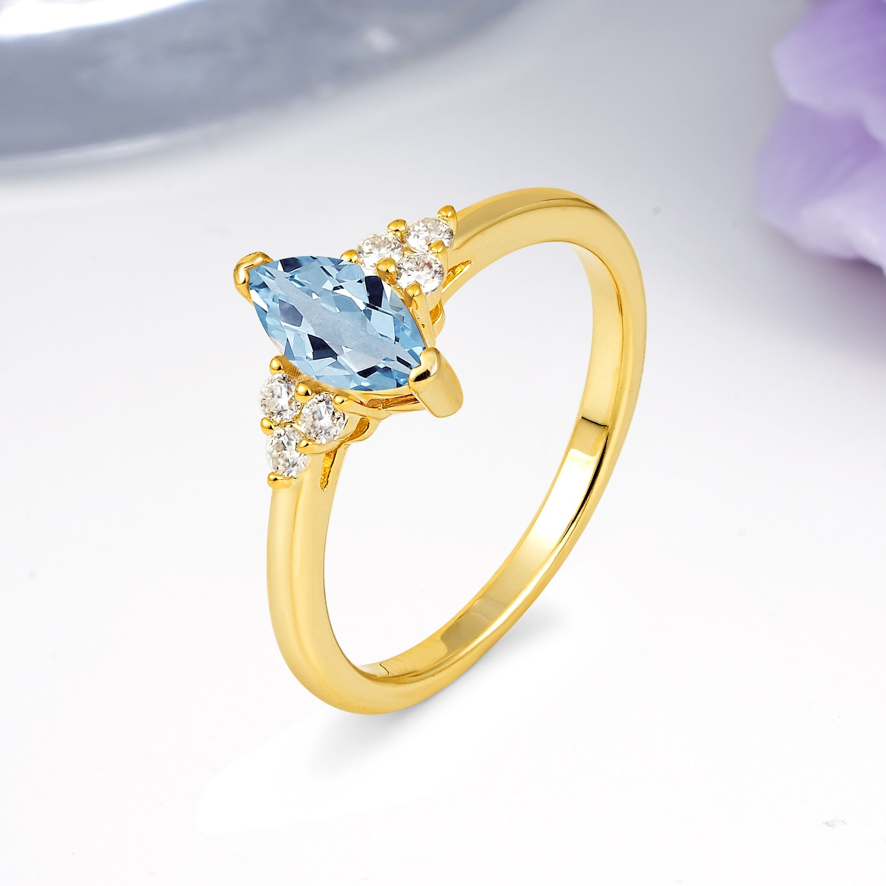 Luxurious Classic 2-Prong Marquise Cut Aquamarine Engagement Ring - Additional view