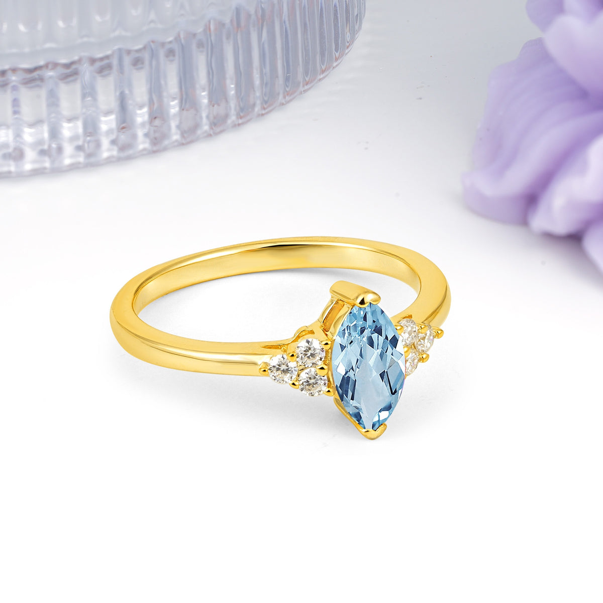 Luxurious Classic 2-Prong Marquise Cut Aquamarine Engagement Ring - Additional view