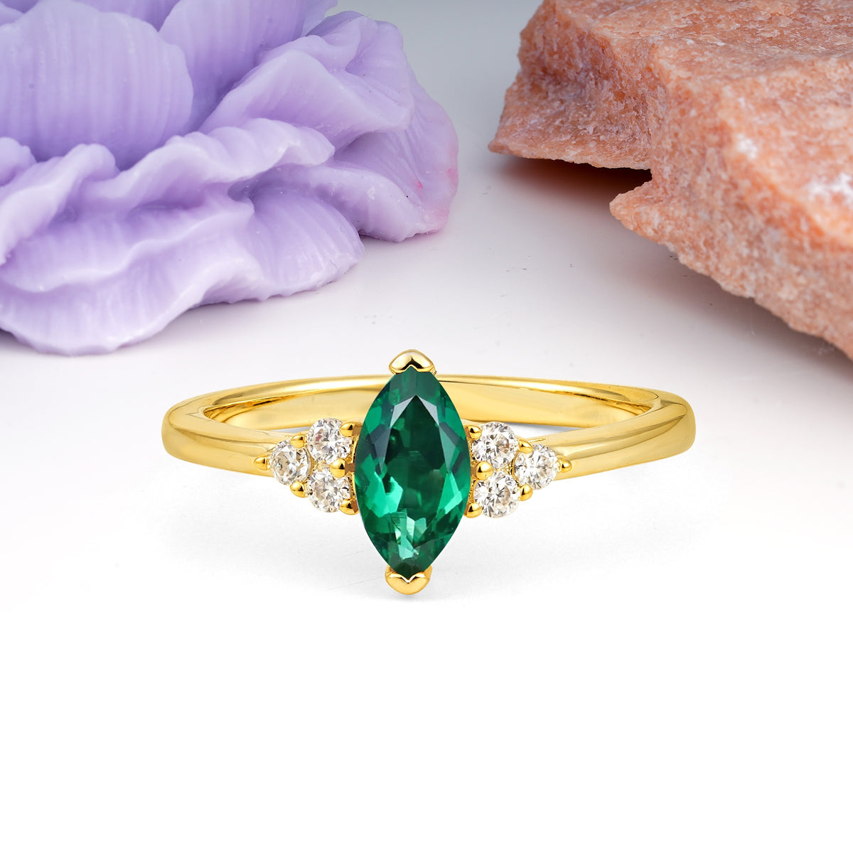 Luxurious Classic 2-Prong Marquise Cut Emerald Engagement Ring - Additional view