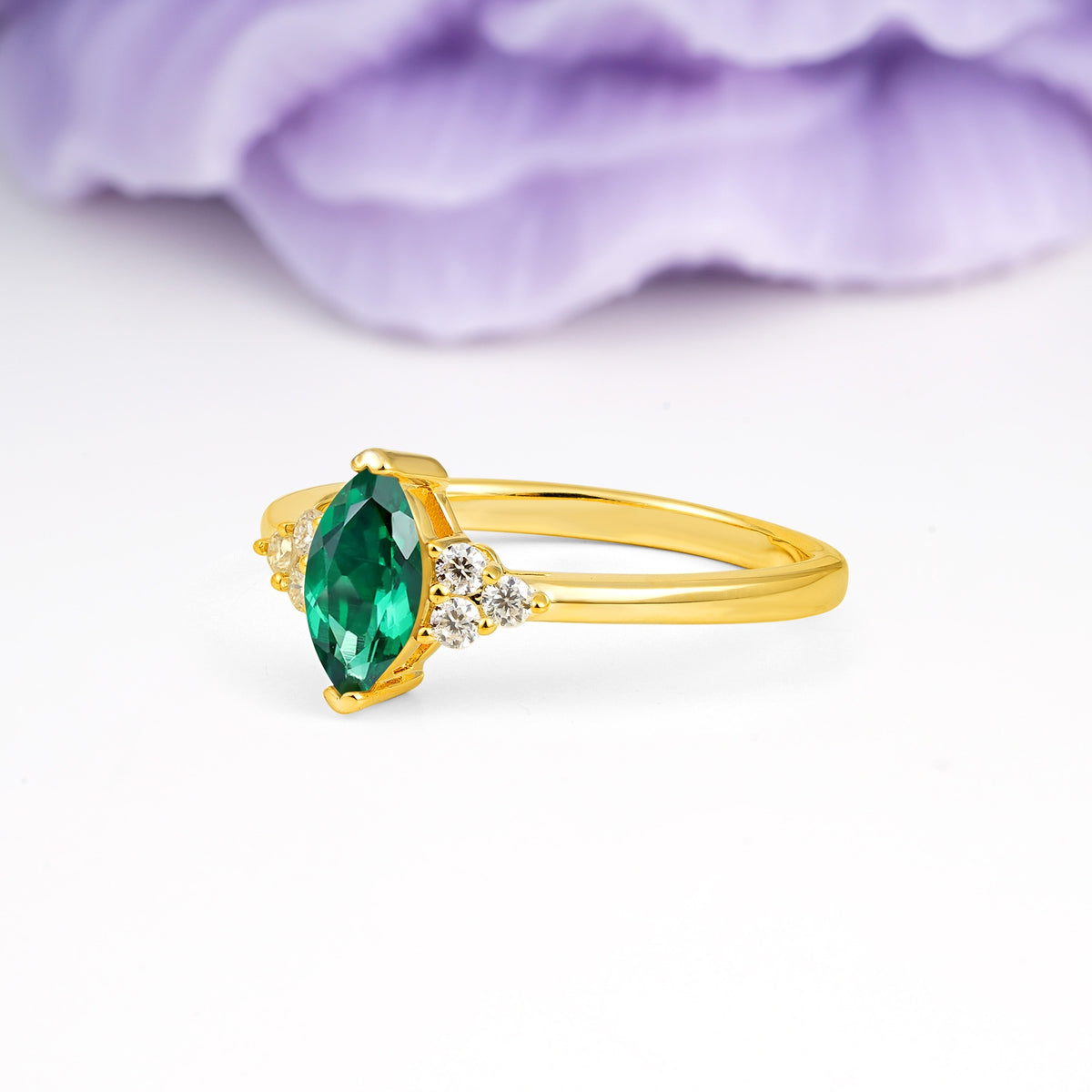 Luxurious Classic 2-Prong Marquise Cut Emerald Engagement Ring - Additional view