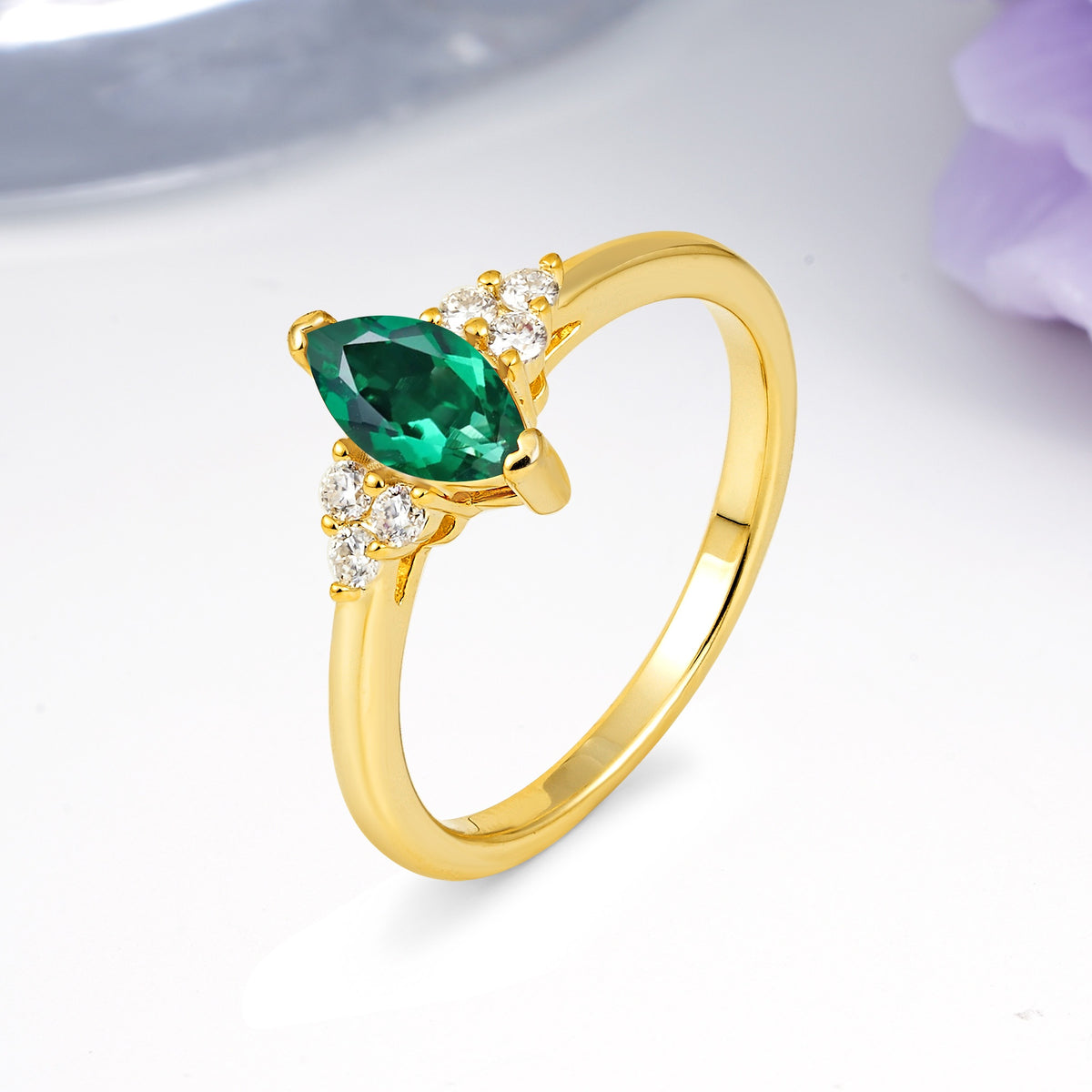 Luxurious Classic 2-Prong Marquise Cut Emerald Engagement Ring - Additional view