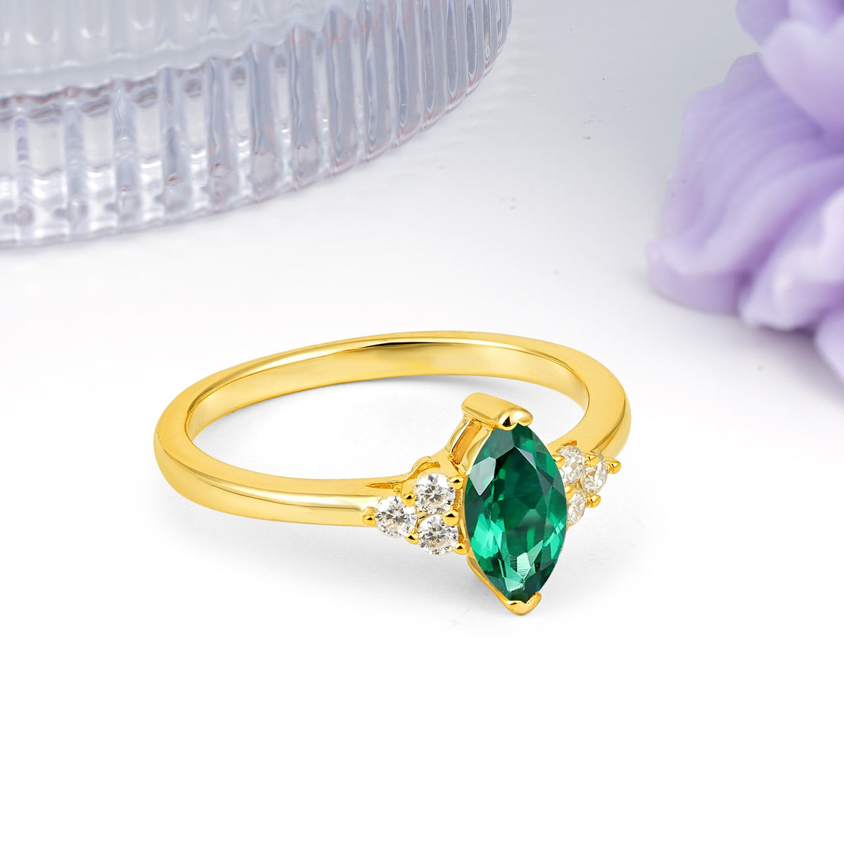 Luxurious Classic 2-Prong Marquise Cut Emerald Engagement Ring - Additional view