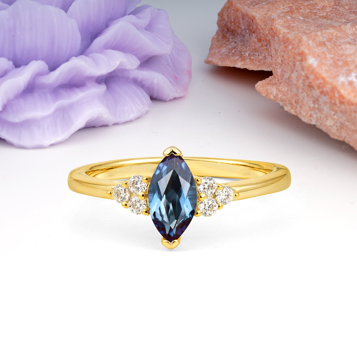 Luxurious Classic 2-Prong Marquise Cut Alexandrite Engagement Ring - Additional view