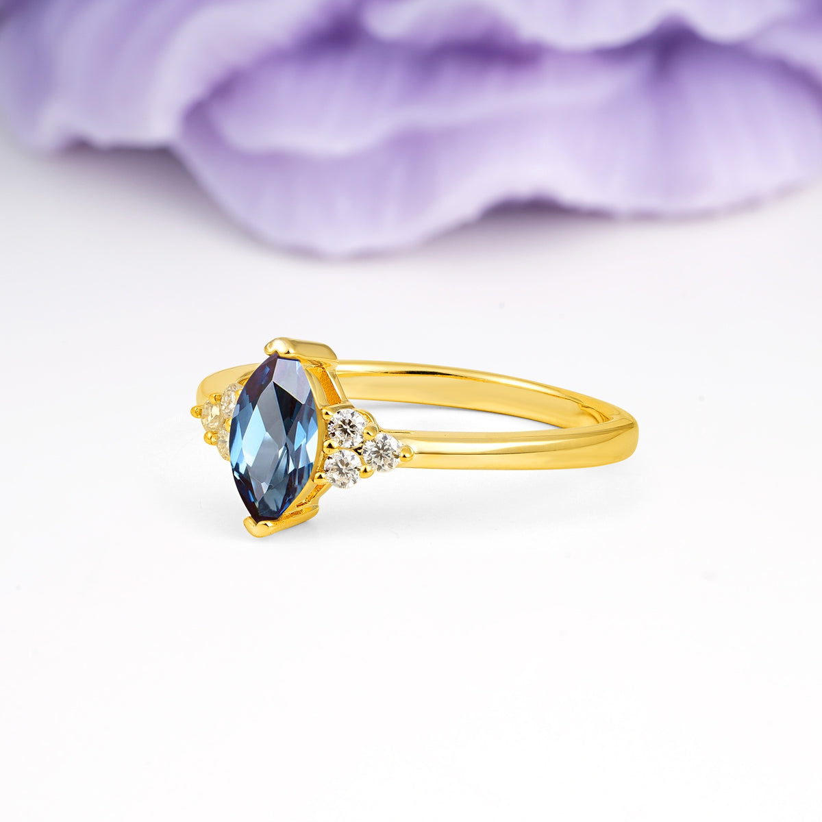 Luxurious Classic 2-Prong Marquise Cut Alexandrite Engagement Ring - Additional view