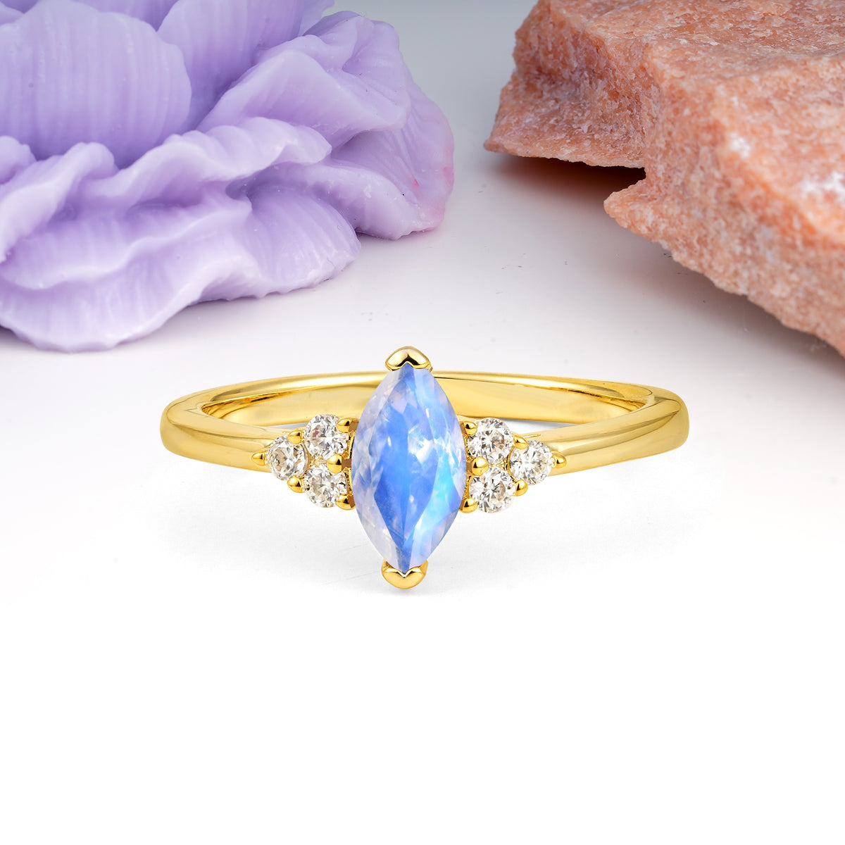 Luxurious Classic 2-Prong Marquise Cut Moonstone Engagement Ring - Additional view