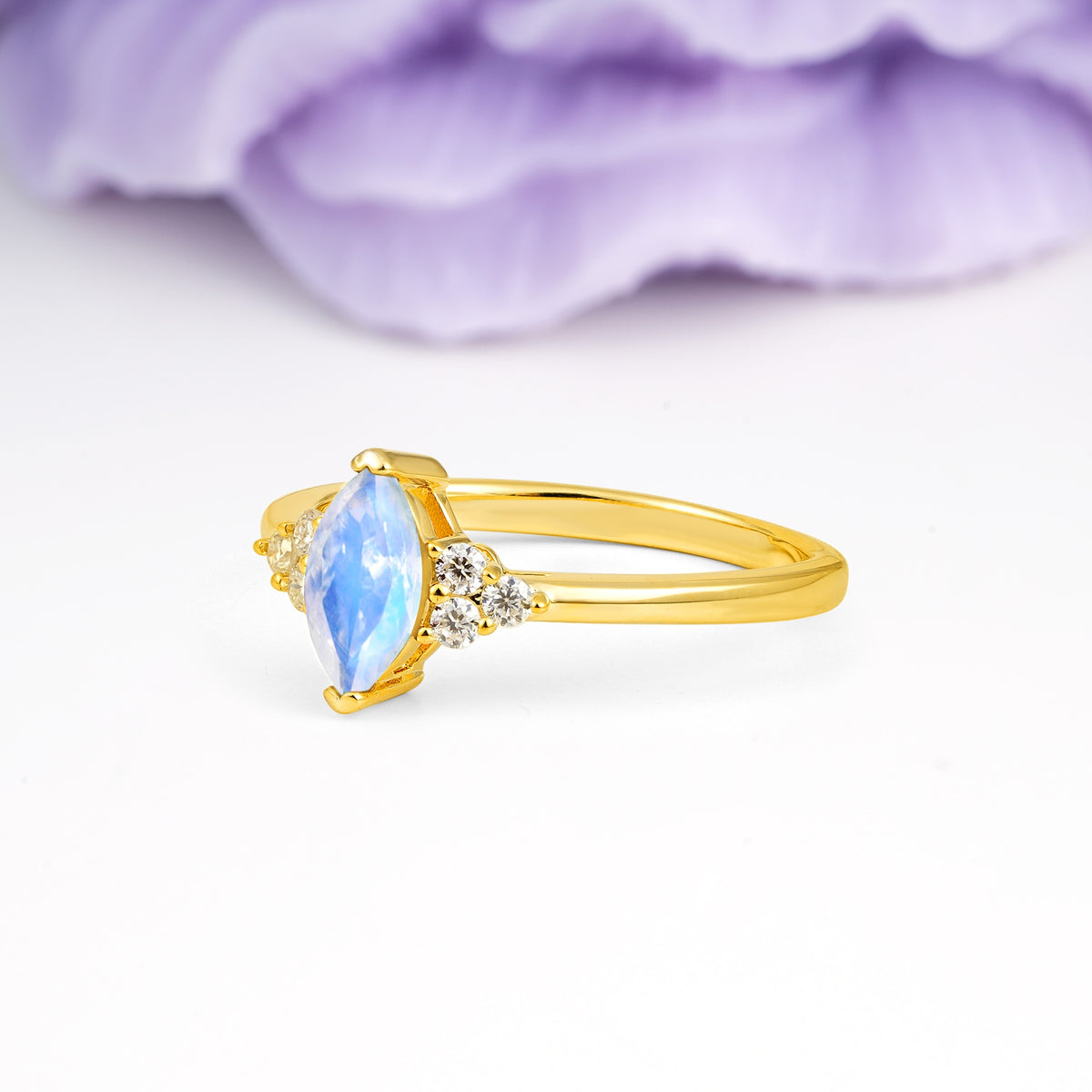 Luxurious Classic 2-Prong Marquise Cut Moonstone Engagement Ring - Additional view