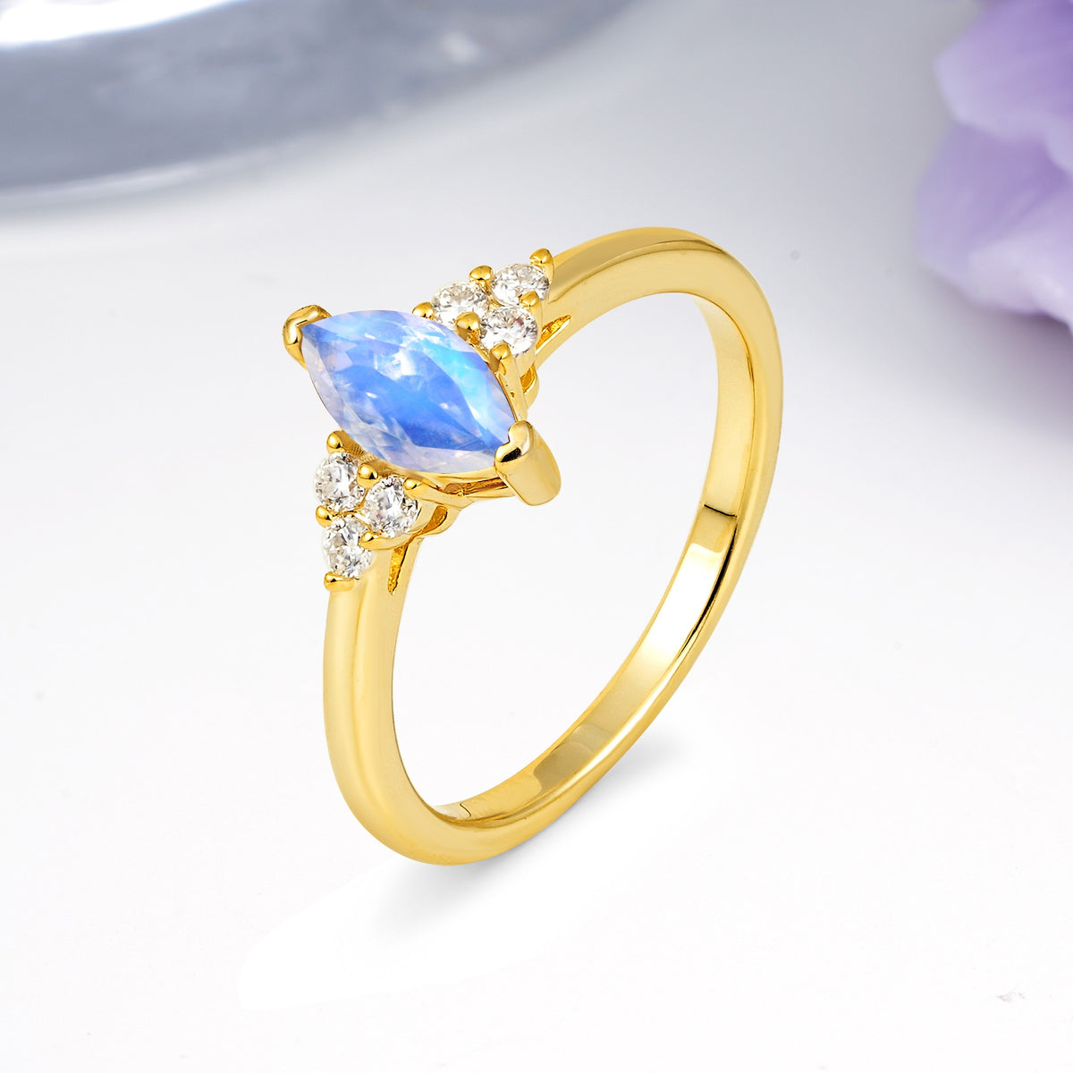 Luxurious Classic 2-Prong Marquise Cut Moonstone Engagement Ring - Additional view