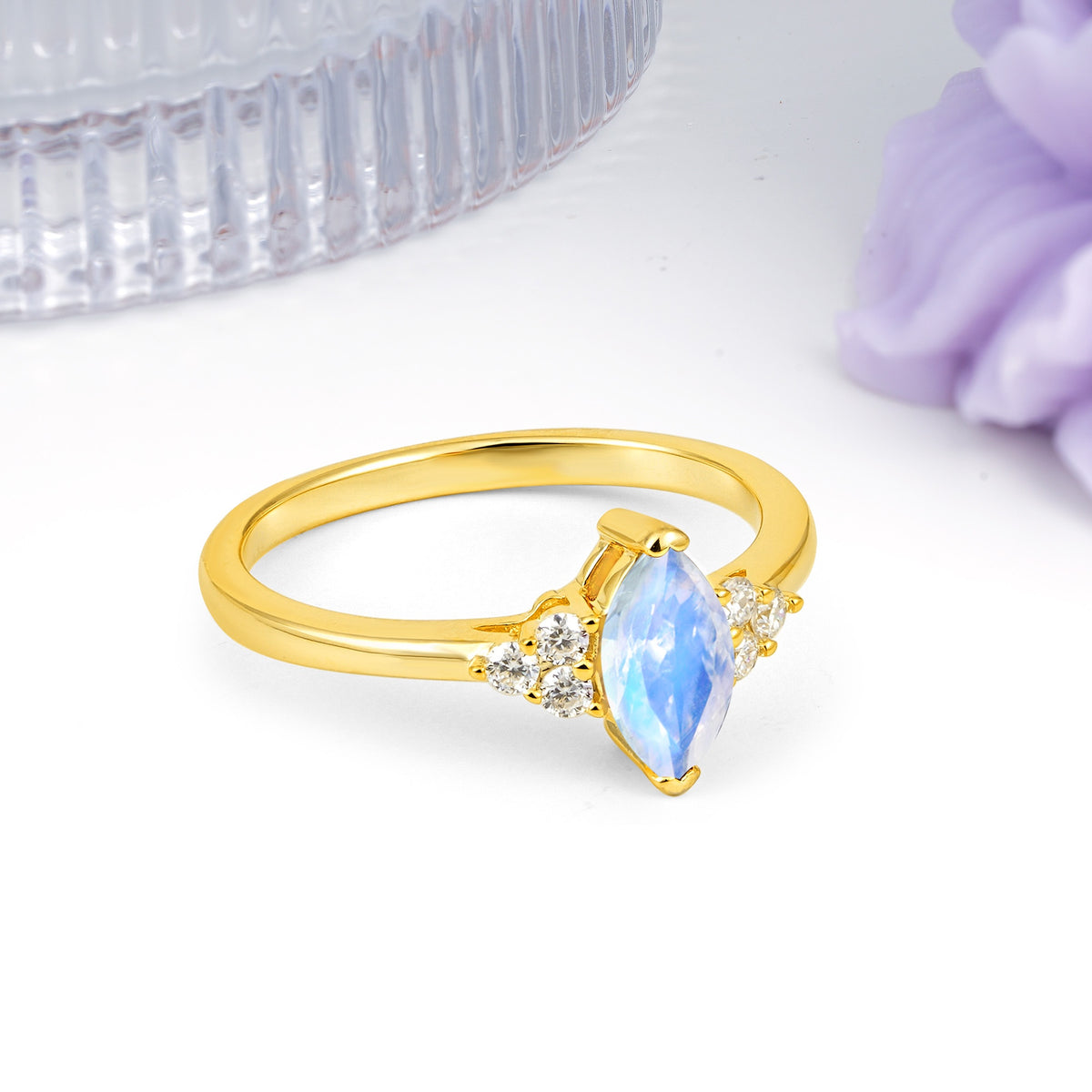 Luxurious Classic 2-Prong Marquise Cut Moonstone Engagement Ring - Additional view