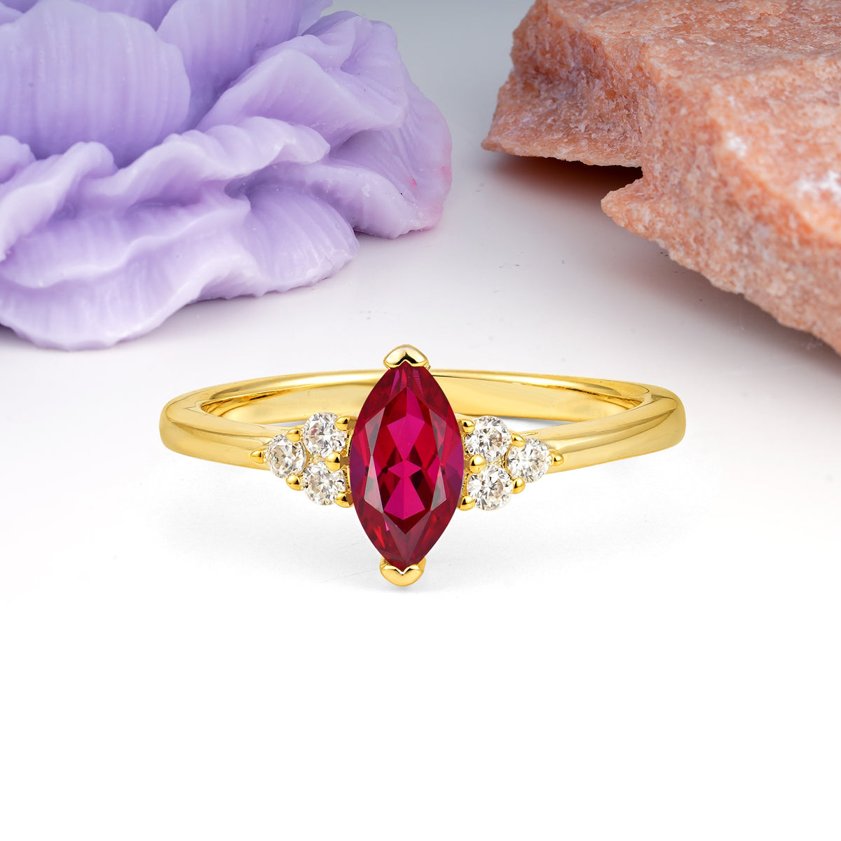 Luxurious Classic 2-Prong Marquise Cut Ruby Engagement Ring - Additional view