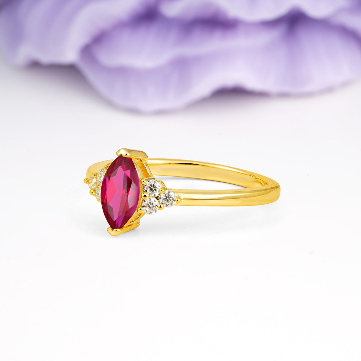 Luxurious Classic 2-Prong Marquise Cut Ruby Engagement Ring - Additional view