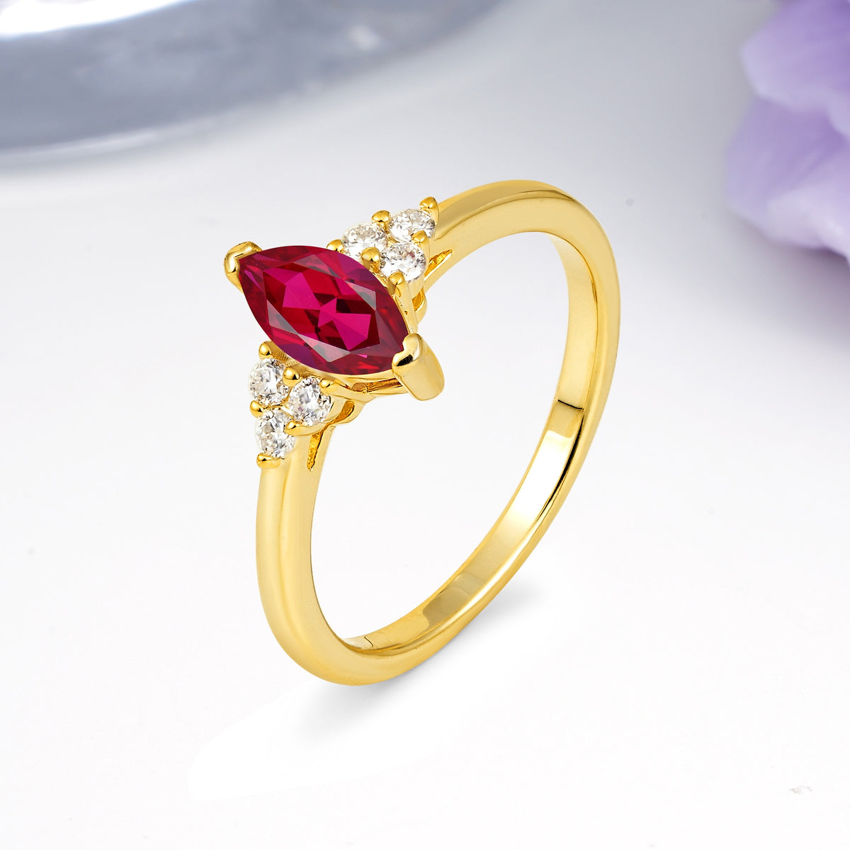 Luxurious Classic 2-Prong Marquise Cut Ruby Engagement Ring - Additional view