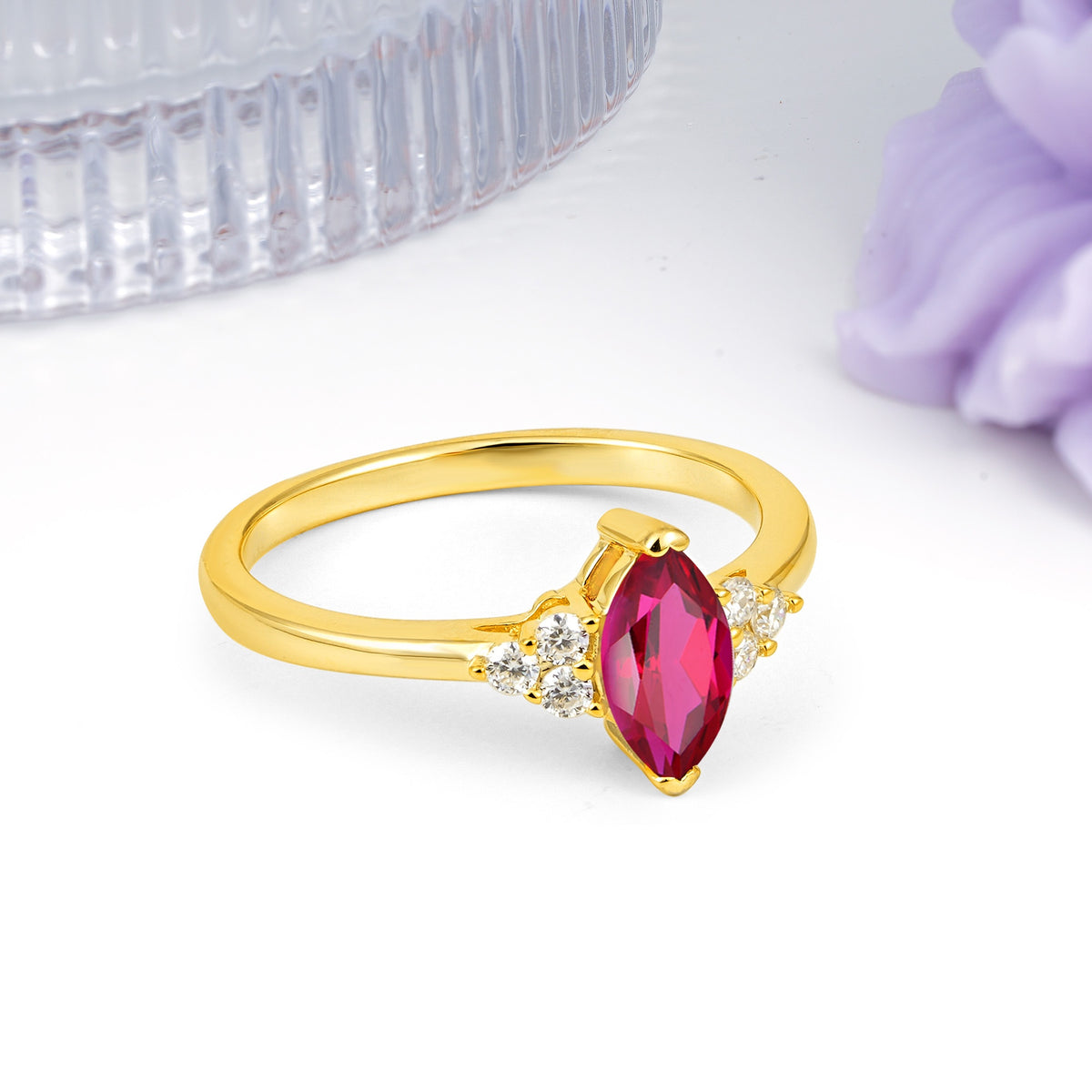Luxurious Classic 2-Prong Marquise Cut Ruby Engagement Ring - Additional view