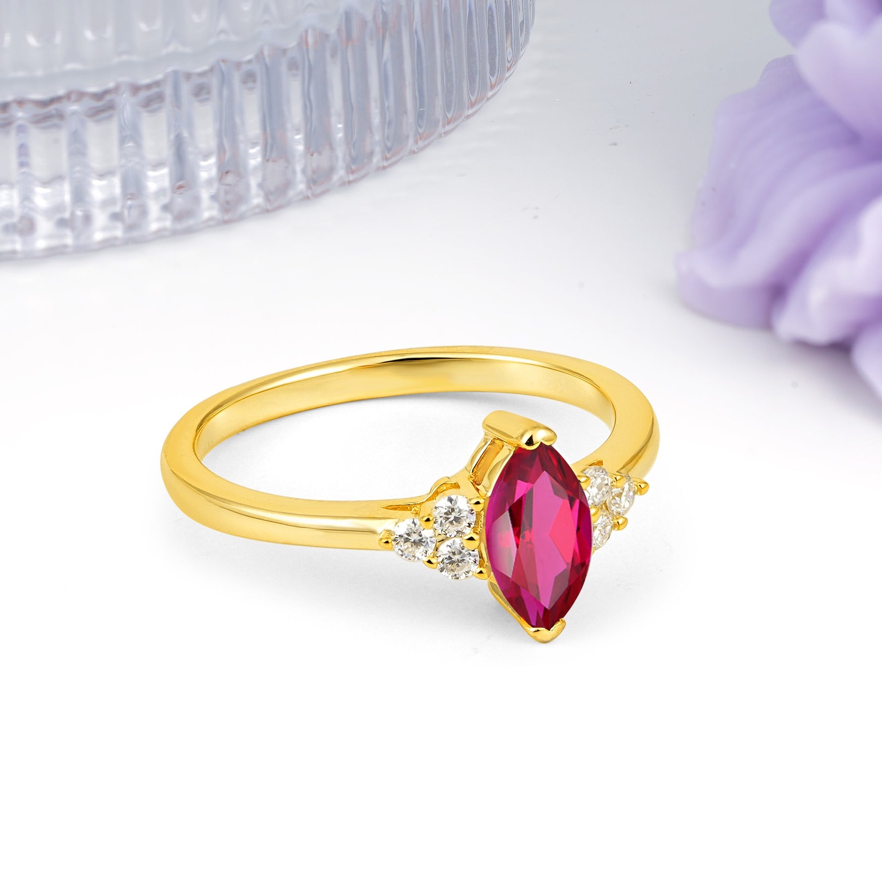 Luxurious Classic 2-Prong Marquise Cut Ruby Engagement Ring - Additional view