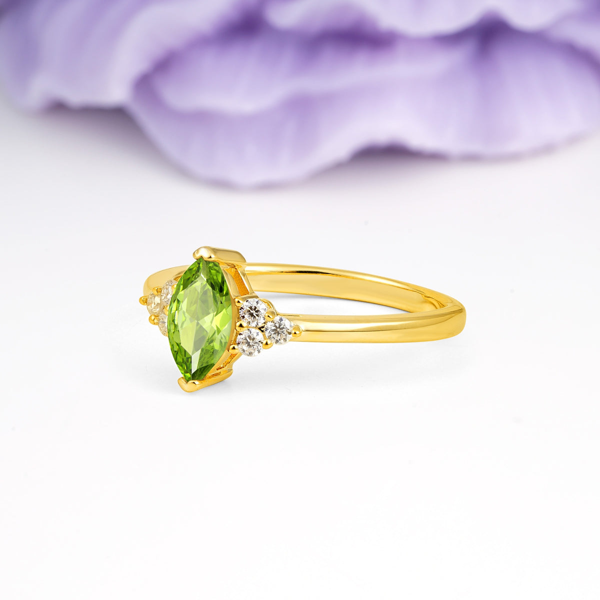 Luxurious Classic 2-Prong Marquise Cut Peridot Engagement Ring - Additional view