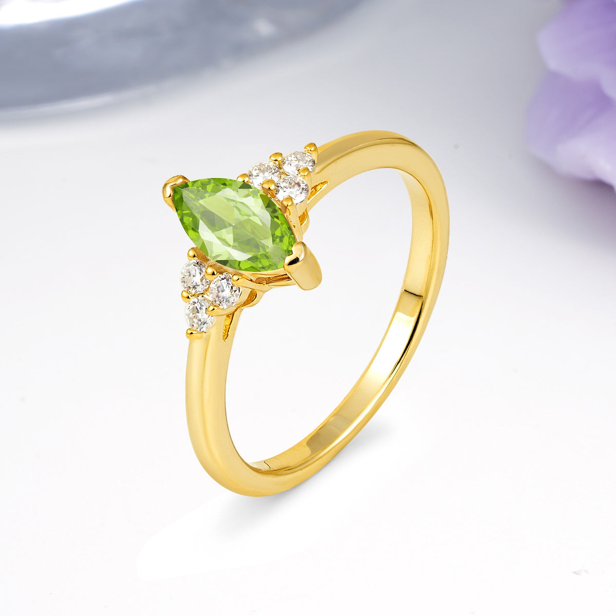 Luxurious Classic 2-Prong Marquise Cut Peridot Engagement Ring - Additional view