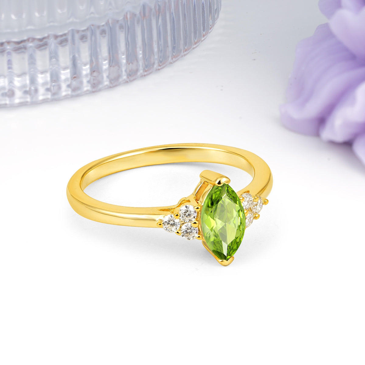 Luxurious Classic 2-Prong Marquise Cut Peridot Engagement Ring - Additional view