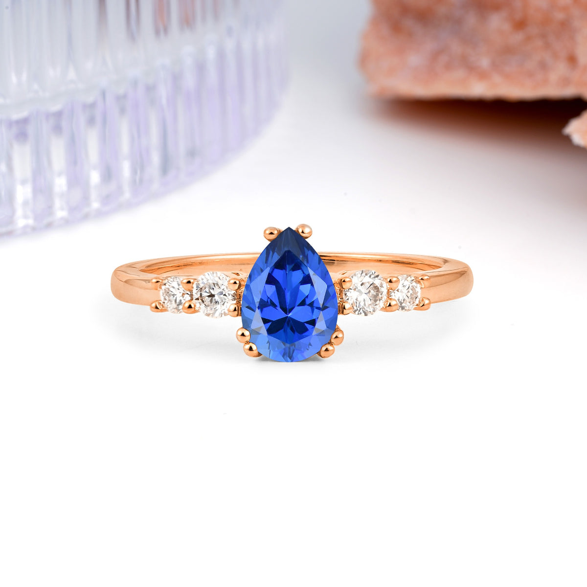 Classic, Minimalist 6-Prong Pear Cut Sapphire Engagement Ring - Additional view