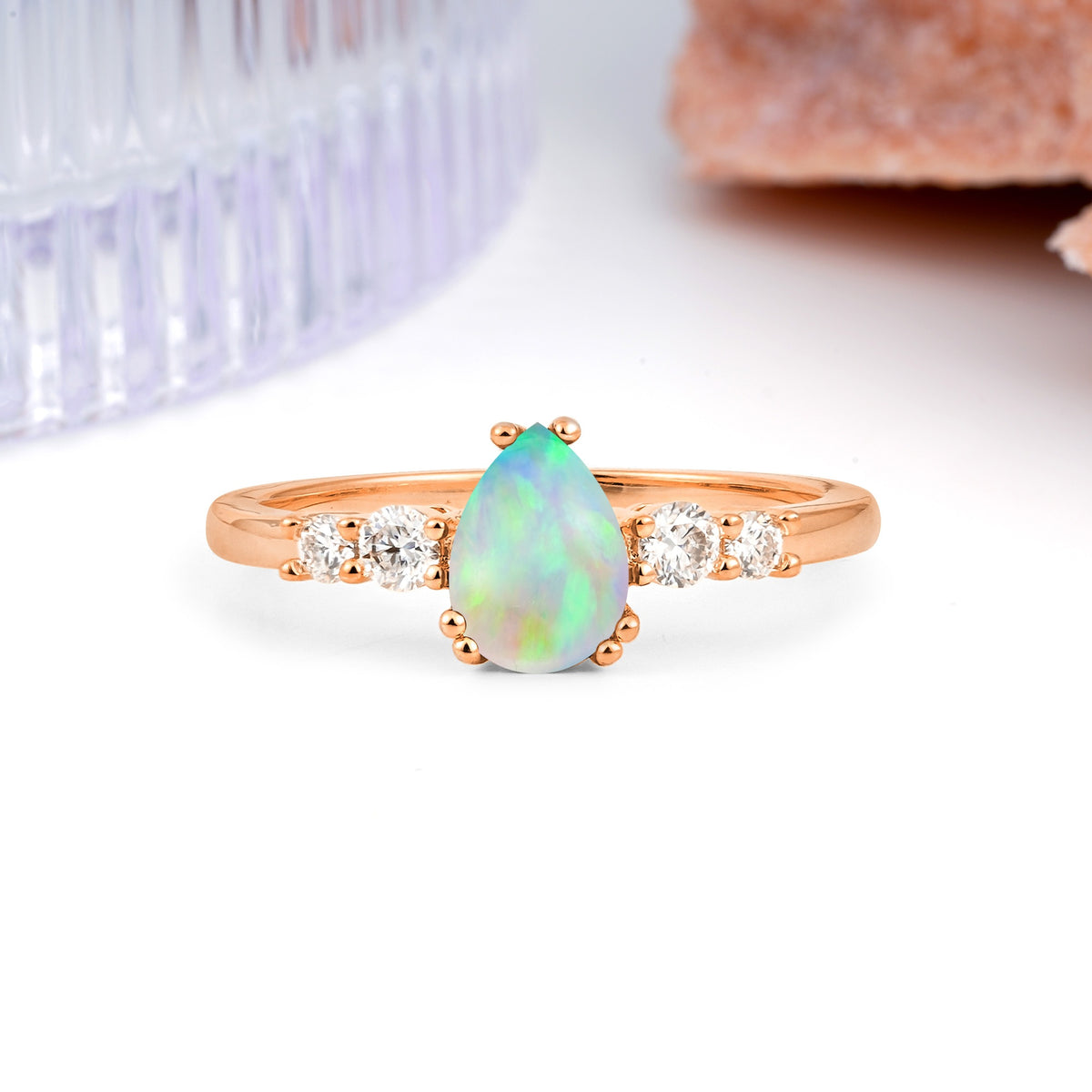 Classic, Minimalist 6-Prong Pear Cut Fire Opal Engagement Ring - Additional view