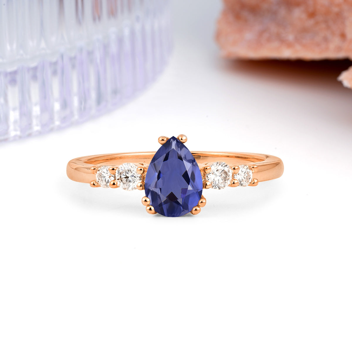 Classic, Minimalist 6-Prong Pear Cut Tanzanite Engagement Ring - Additional view