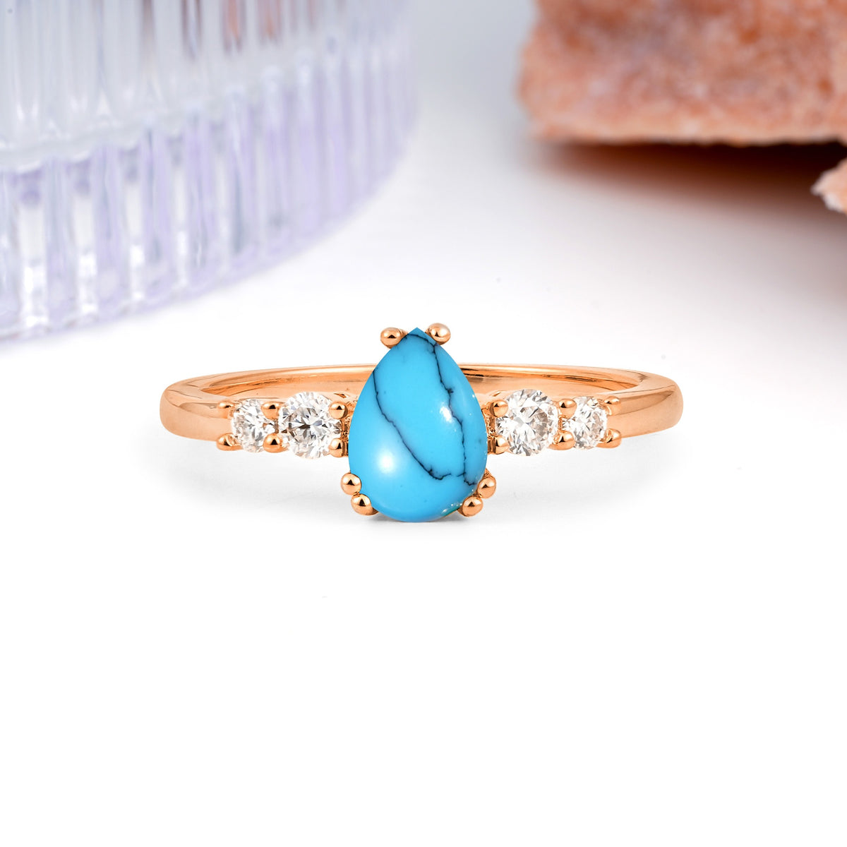 Classic, Minimalist 6-Prong Pear Cut Turquoise Engagement Ring - Additional view