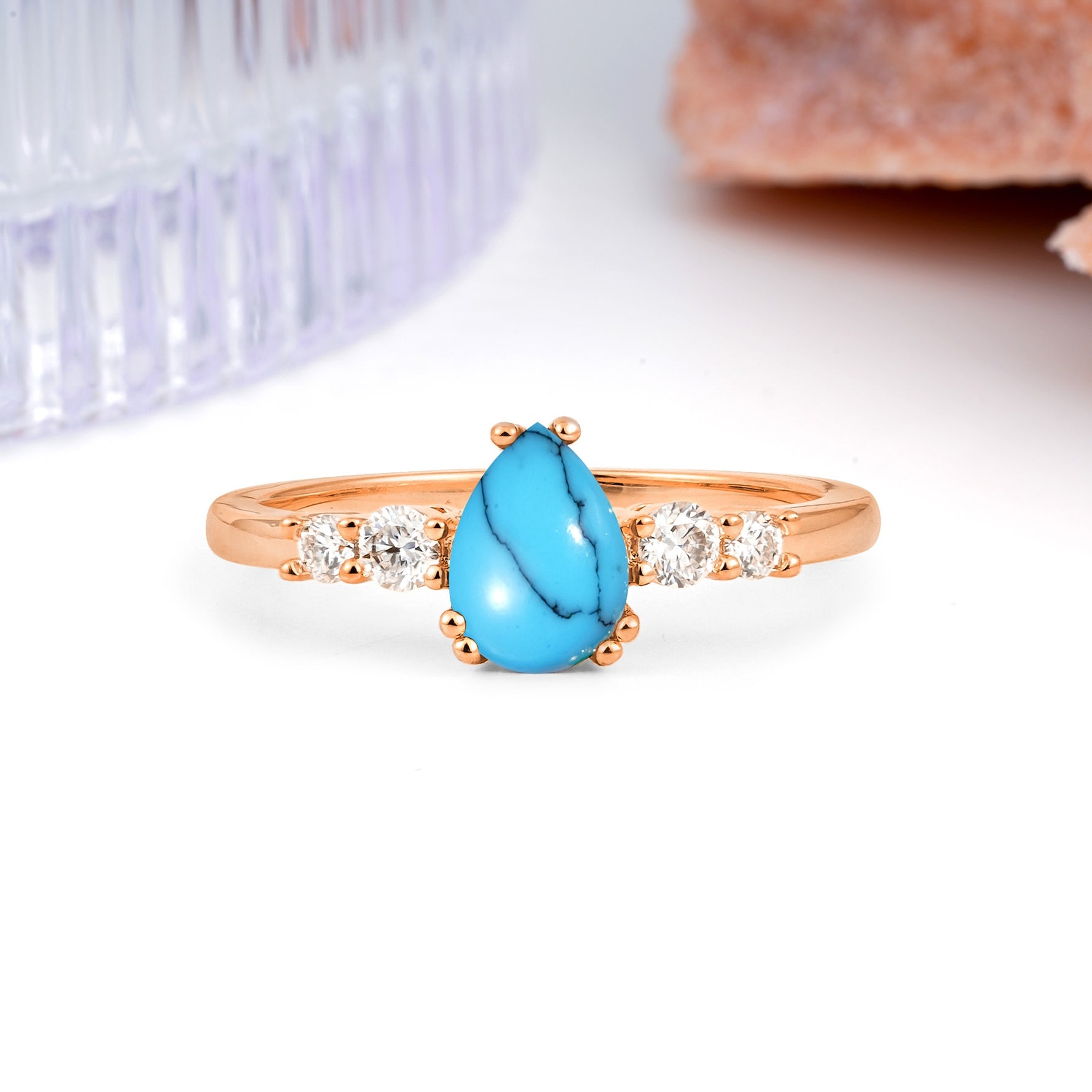Classic, Minimalist 6-Prong Pear Cut Turquoise Engagement Ring - Additional view
