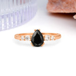 Classic, Minimalist 6-Prong Pear Cut Black Onyx Engagement Ring - Additional view