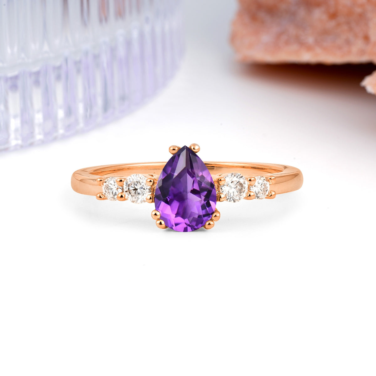 Classic, Minimalist 6-Prong Pear Cut Amethyst Engagement Ring - Additional view