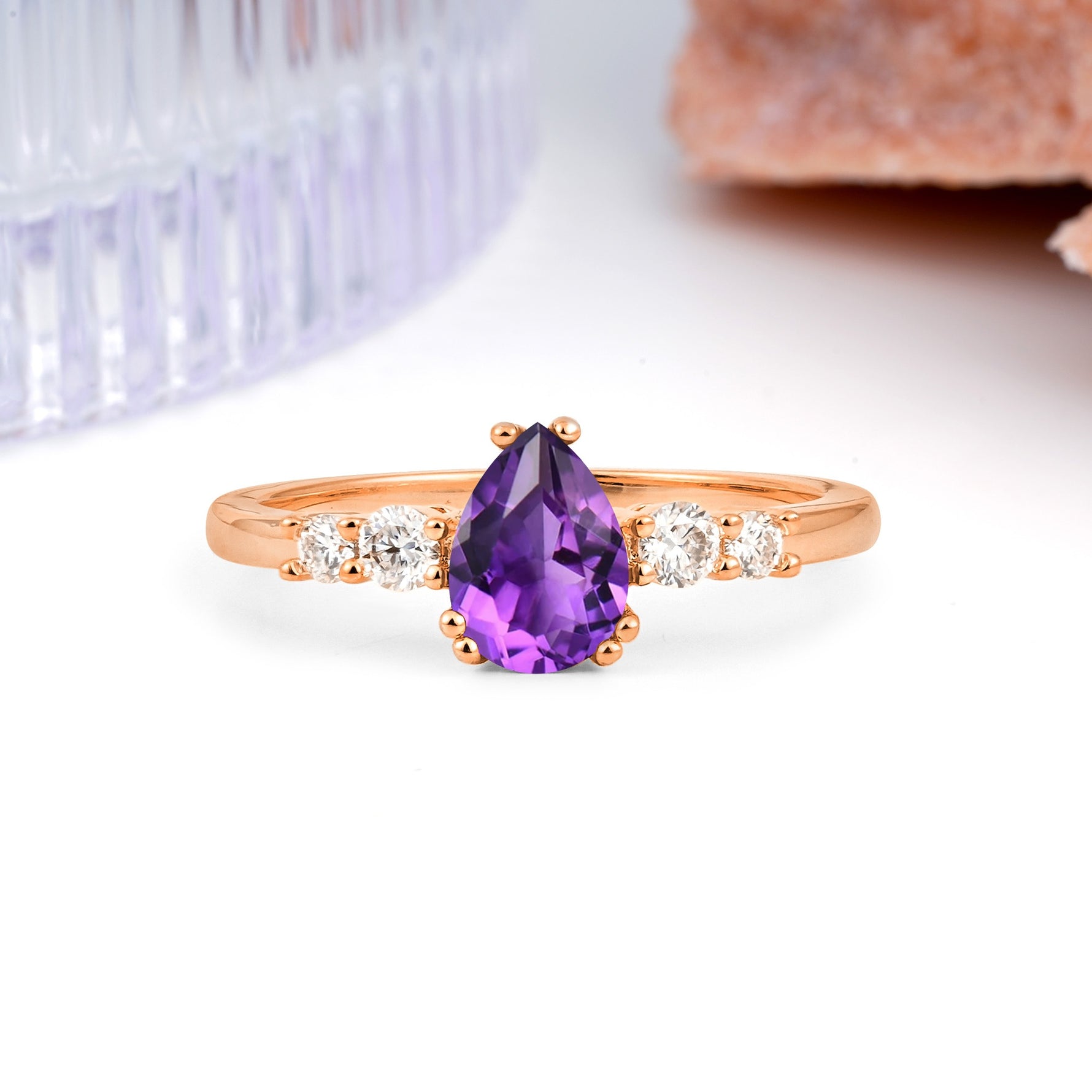 Classic, Minimalist 6-Prong Pear Cut Amethyst Engagement Ring - Additional view