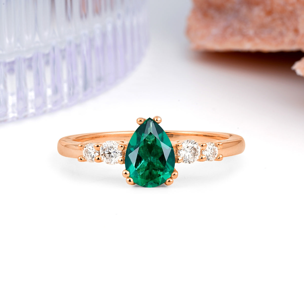 Classic, Minimalist 6-Prong Pear Cut Emerald Engagement Ring - Additional view