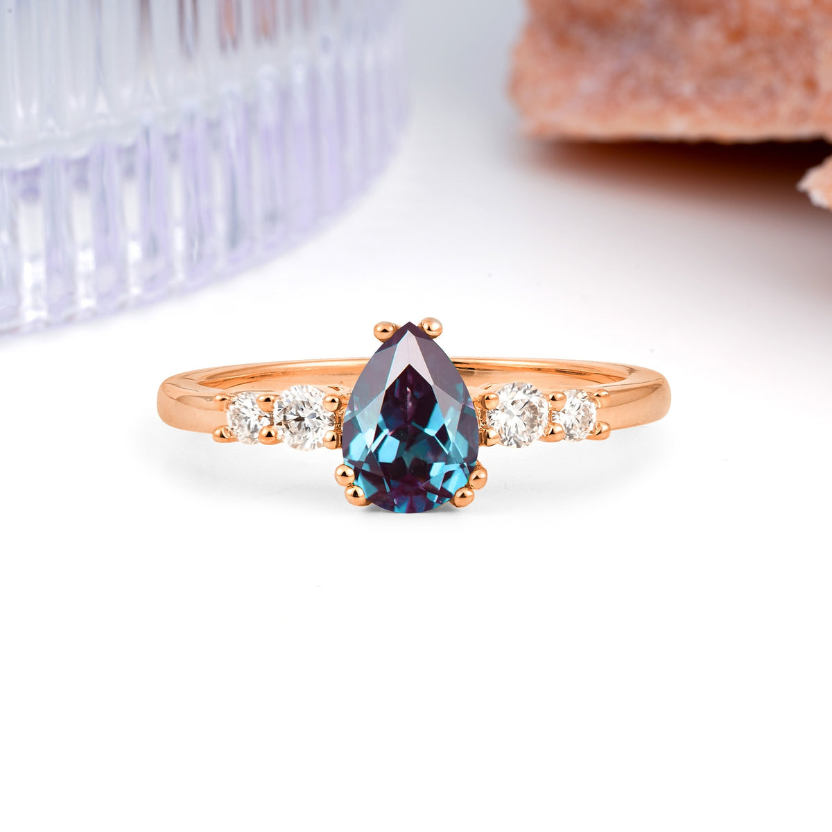 Classic, Minimalist 6-Prong Pear Cut Alexandrite Engagement Ring - Additional view