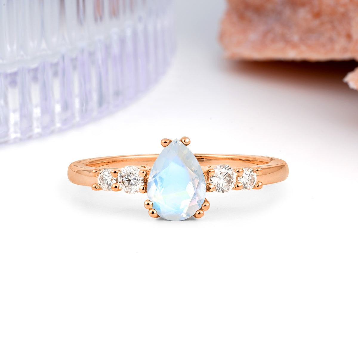 Classic, Minimalist 6-Prong Pear Cut Moonstone Engagement Ring - Additional view
