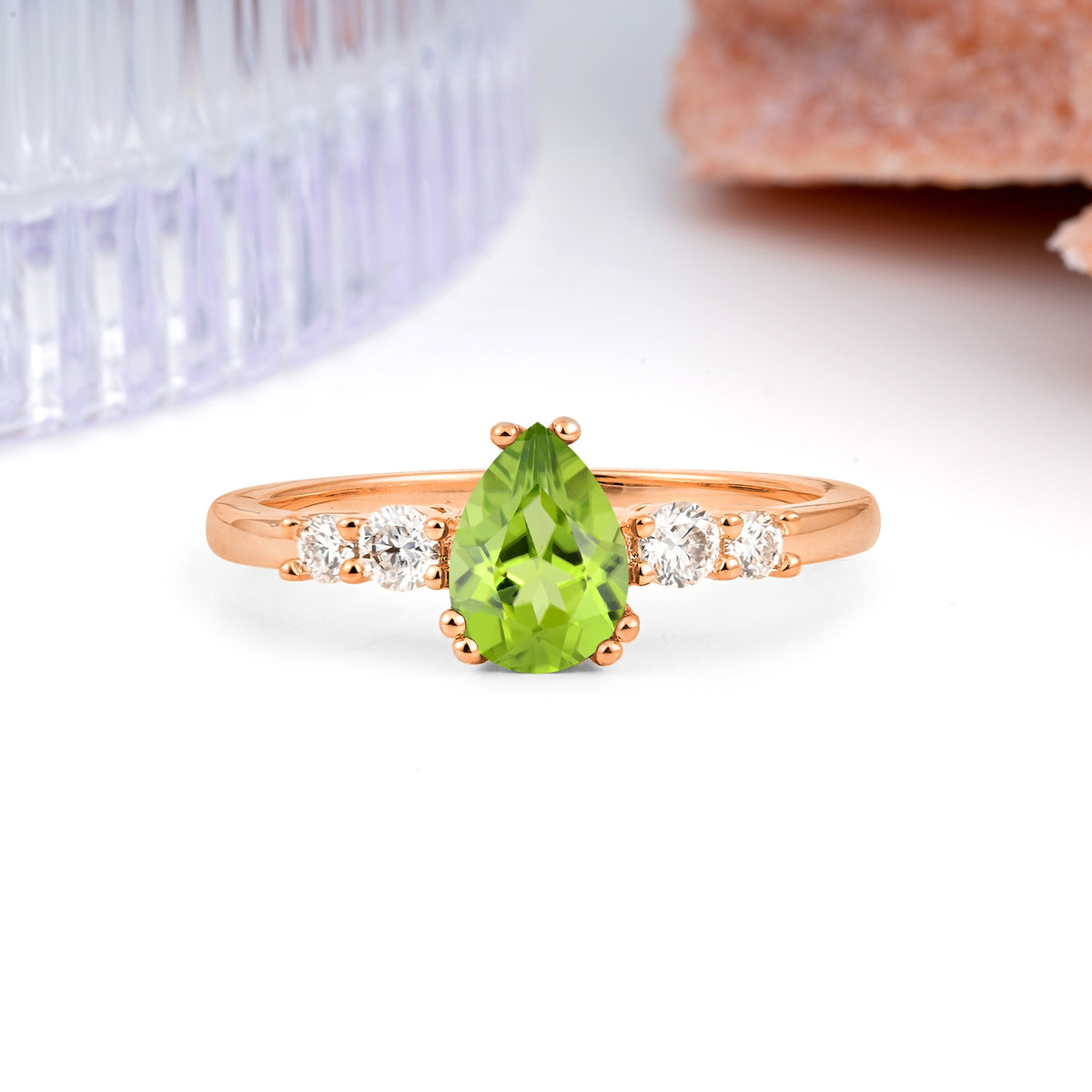 Classic, Minimalist 6-Prong Pear Cut Peridot Engagement Ring - Additional view