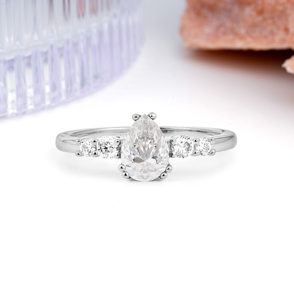 Classic, Minimalist 6-Prong Pear Cut Moissanite Engagement Ring - Additional view