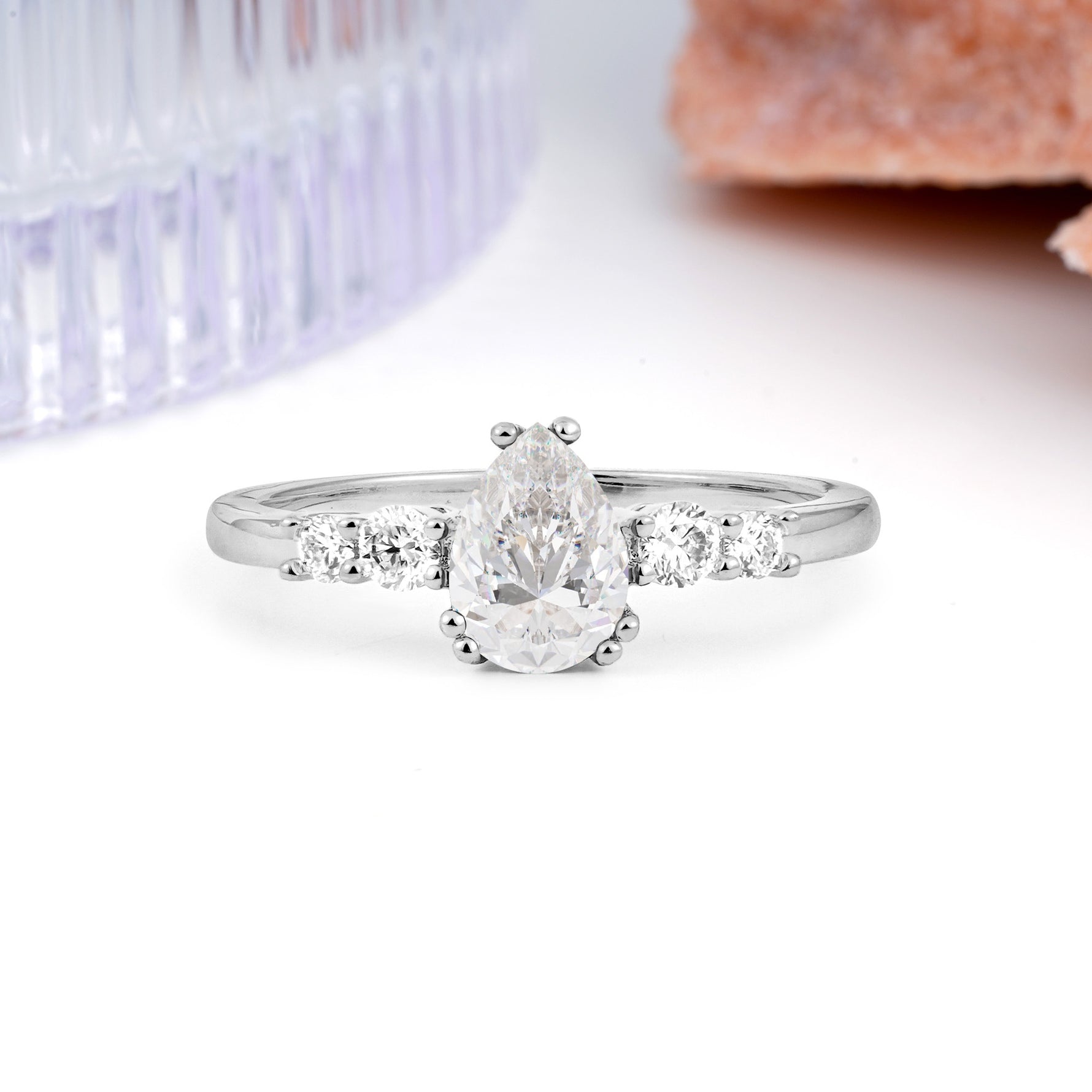 Classic, Minimalist 6-Prong Pear Cut Moissanite Engagement Ring - Additional view